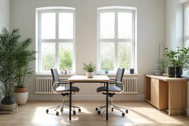 Espace bureau lumineux, inspiration scandinave, optimisation de la lumière
