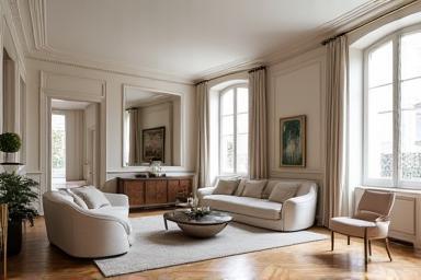Appartement Haussmannien rénové à Paris avec double-séjour lumineux et mobilier sur-mesure